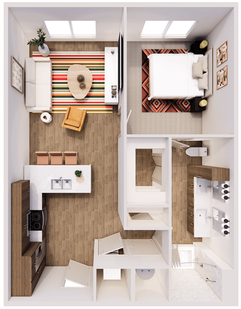 Floor plan for 1 bed, 1 bath, 792 sqft